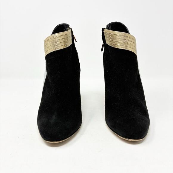 Salvadore Ferragamo Black Suede Silver and Gold Leather Accent Booties 7 - Picture 3 of 8